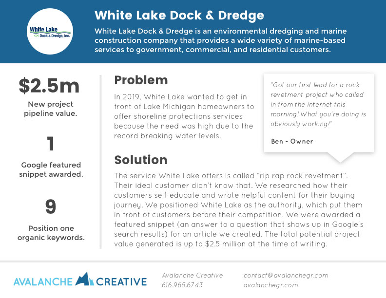 white lake dock and dredge case study