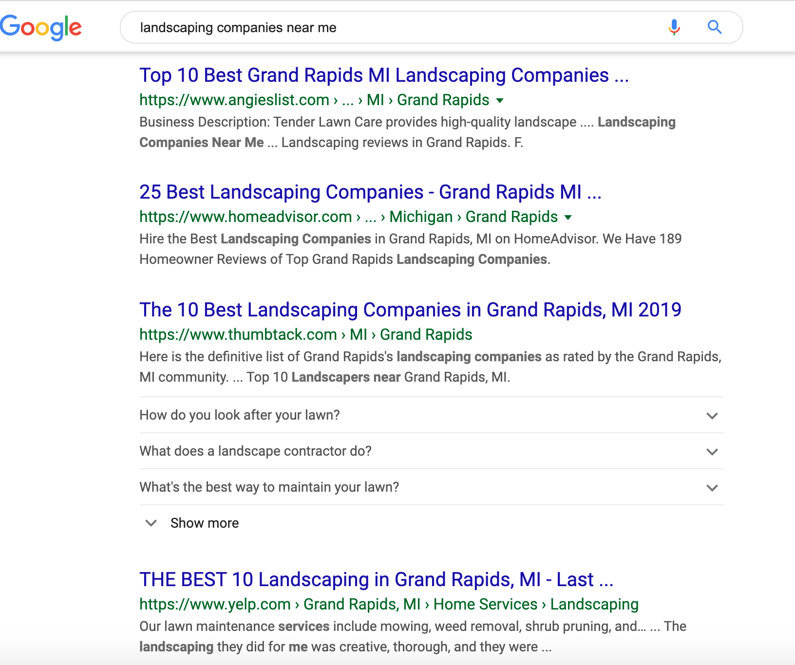 landscaper search engine results screenshot