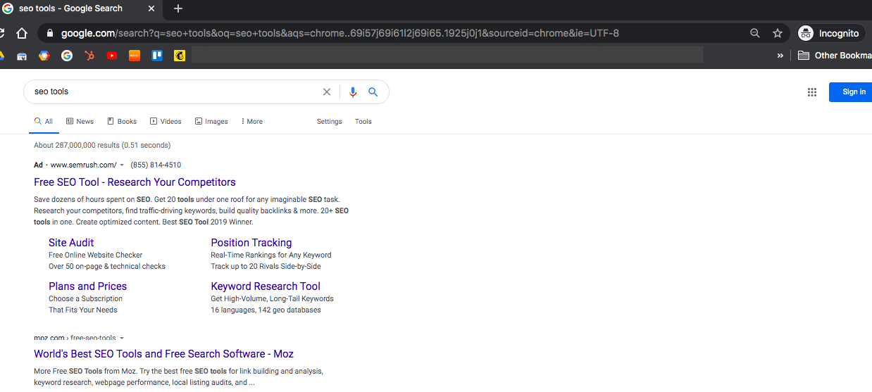 google search incognito example