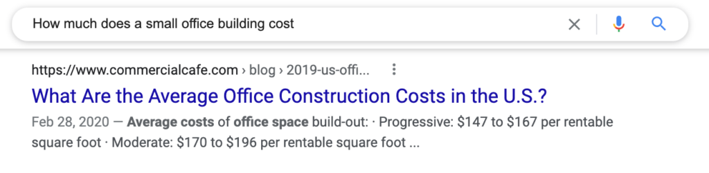 how much does a small office building cost SERP
