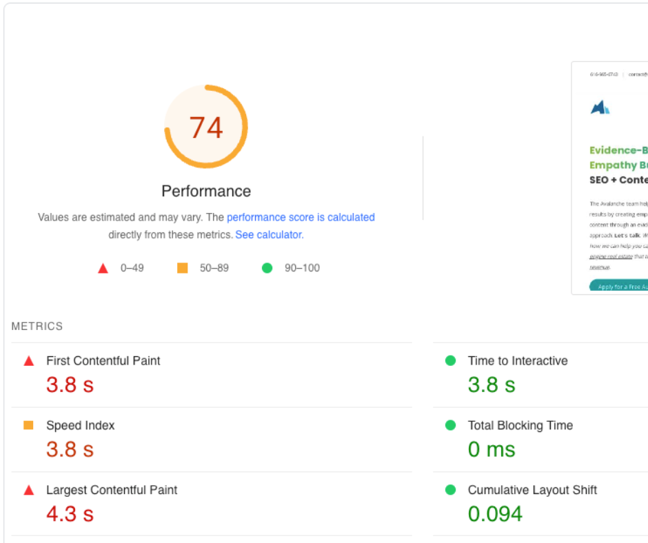 Screenshot from Page Speed Insights