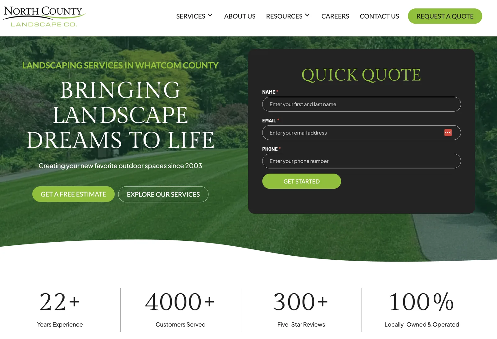 North County Landscape Co. homepage after the redesign