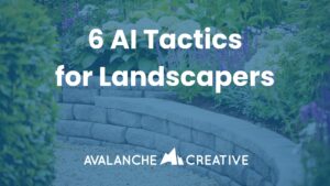 A photo of a garden retaining wall with a blue overlay and text that reads "6 AI Tactics for Landscapers"