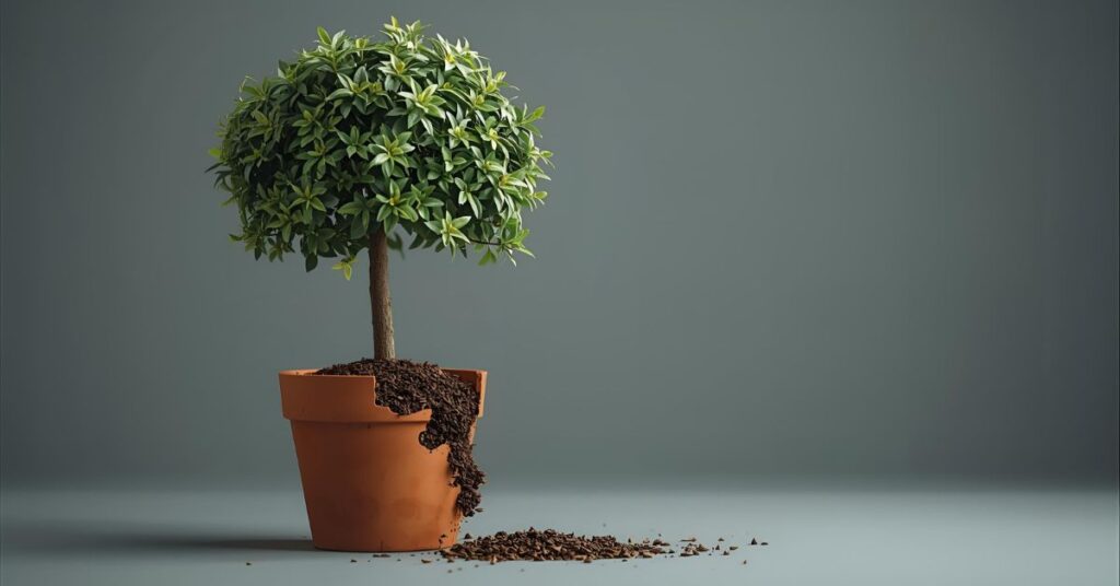 Tree in broken flower pot