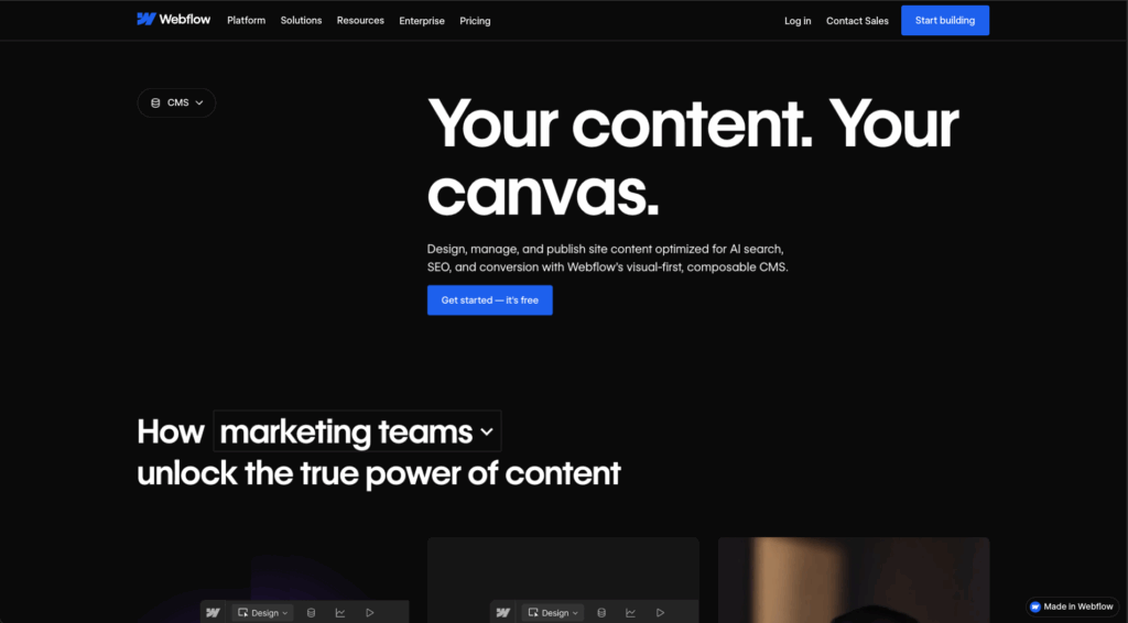 Webflow CMS product page