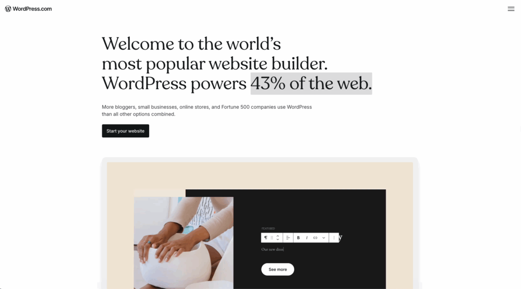 WordPress homepage