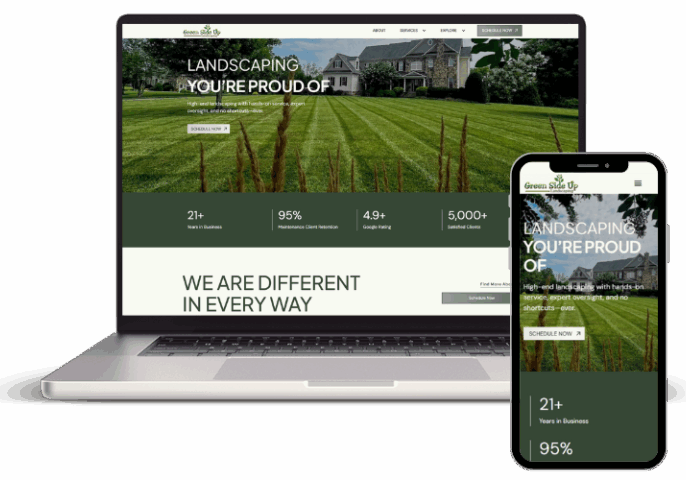 Green Side Up Website Portolfio Image of GSU's website on a computer and mobile device.