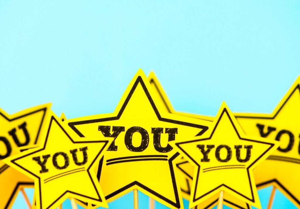 Golden stars with the word "You: on them